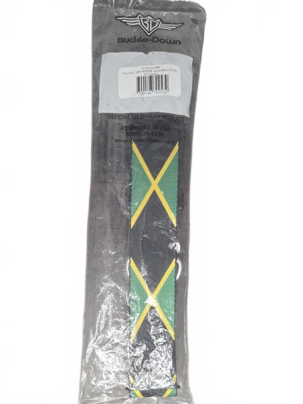 Buckle-Down Jamaican Flag Dog Collar Black Green Yellow 16-23 inches